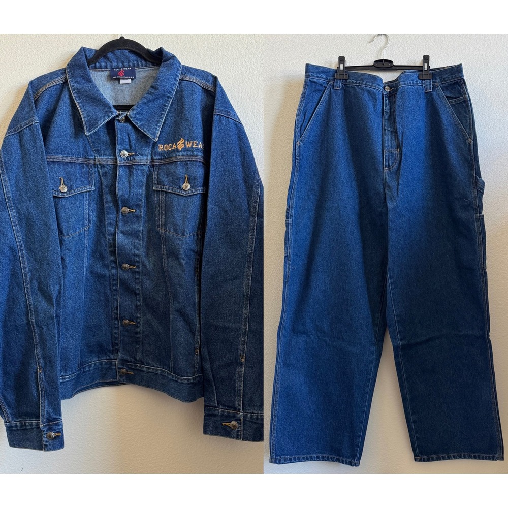 Vintage Rocawear Matching Denim Set XXL Jacket 42 Carpenter Jeans Y2K Baggy